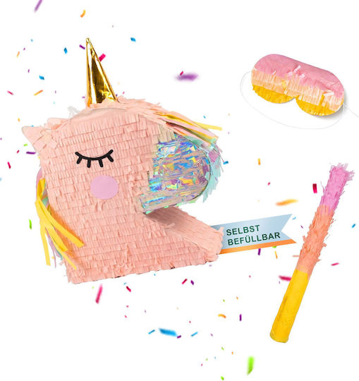 Relaxdays Unicorn Piñata Set Mask Stick Rose Gold 40 X 60 Cm