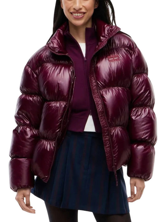 Tommy Hilfiger Short Women's Winter Puffer Jacket in Burgundy