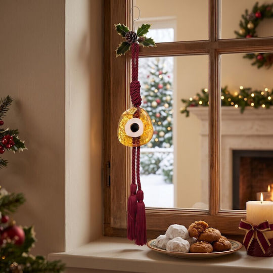 Grekas Handmade Hanging Burgundy Glass Evil Eye Lucky Charm 40cm