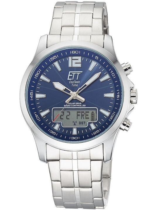 ETT Men’s Watch 45mm Chronograph Solar with Silver Metal Bracelet