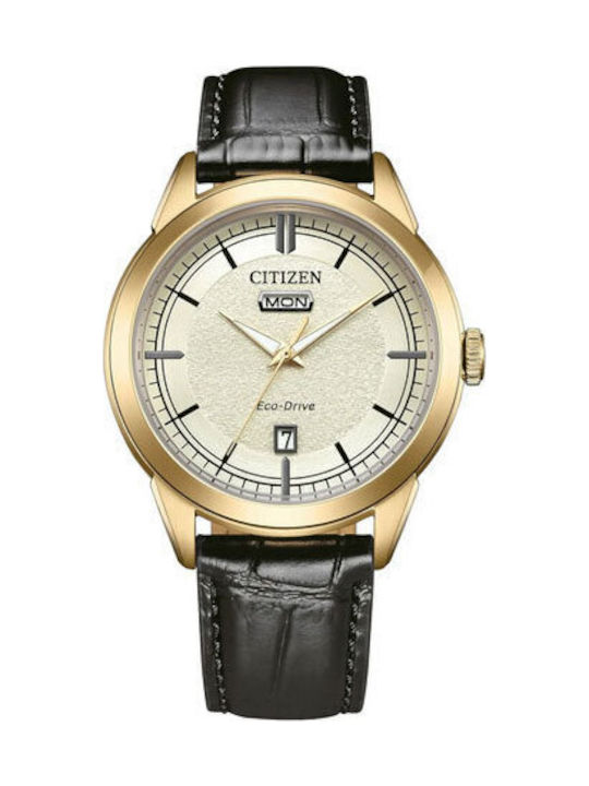 Citizen Herrenuhr Eco-Drive mit schwarzem Lederarmband