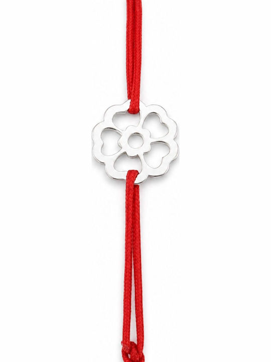 Brățară din Argint 925 pentru Femei Jolie cu Design Contur de Floare, Mărțișor 1 Martie, Pandantiv din Argint și Șnur Roșu