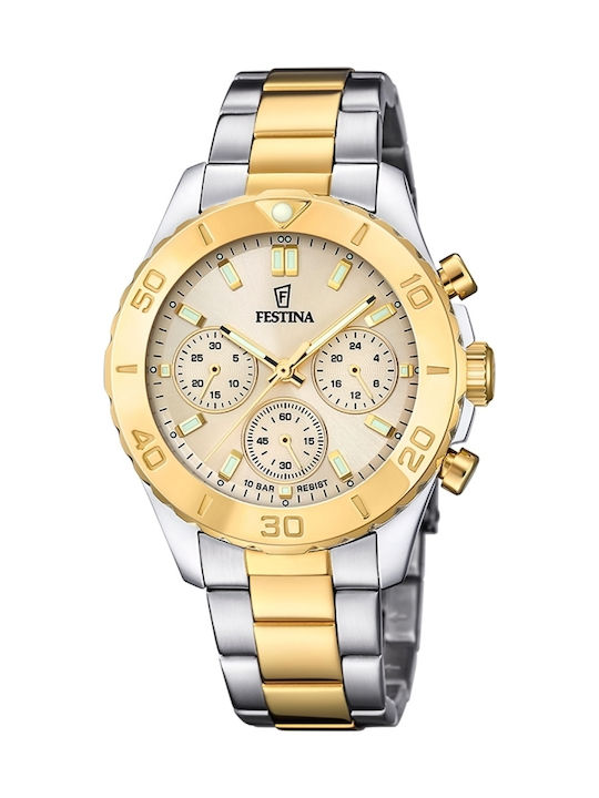 Festina Γυναικείο Ρολόι 39mm Χρονογράφος Μπαταρ...