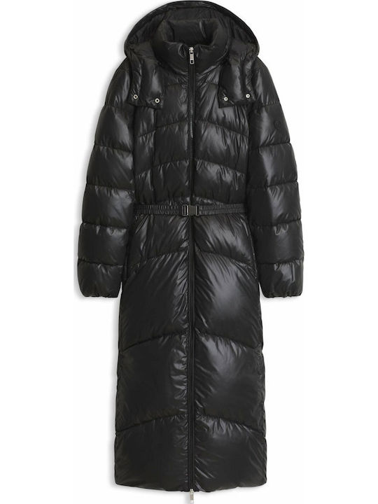 Long Women's Puffer Jacket for Winter Black