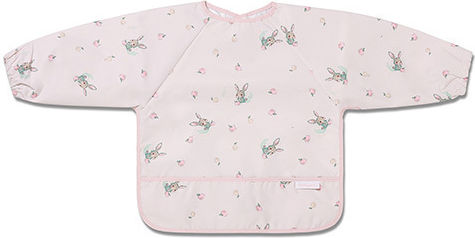Babyono Bunny Waterproof Fabric Bib with Hook and Loop Fastener, Pocket & Sleeves for 6 Months+