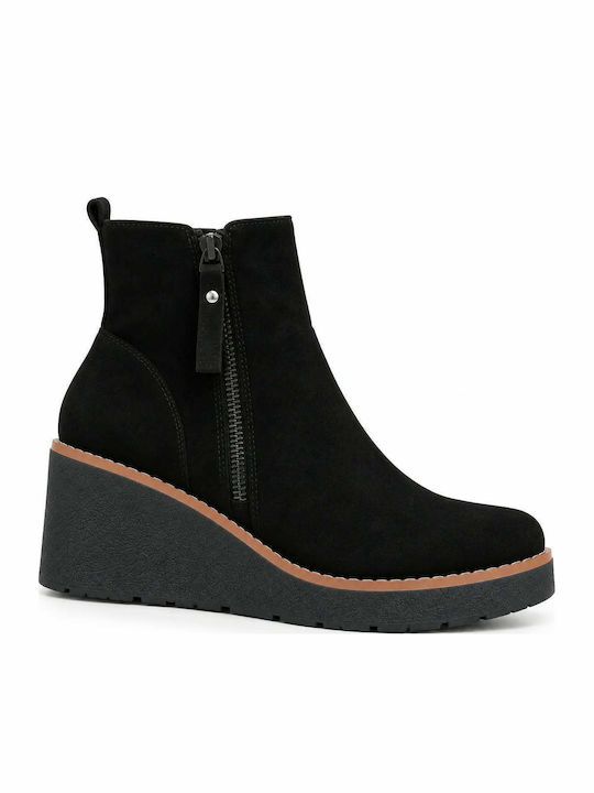 Suede Γυναικεία Μποτάκια με Πλατφόρμα Μαύρα
