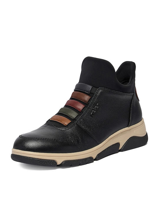 Schwarze Leder Damenstiefeletten