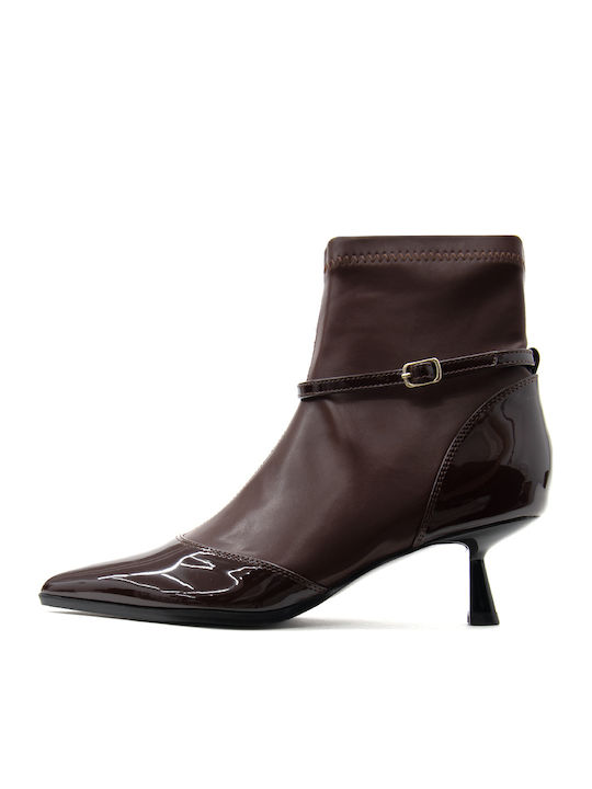 Damen-Stiefeletten aus braunem Lackleder