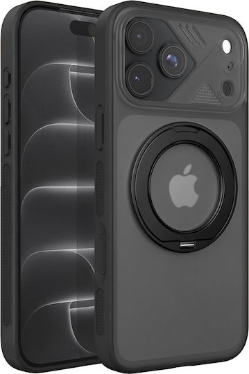 Pango Magsafe Case pentru iPhone 18 Pro, Spate Transparent Negru cu Inel Rotativ