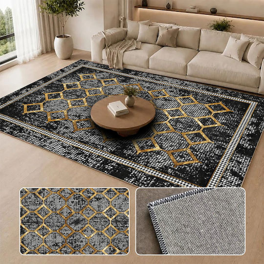 Homeone Flat Velvet Rectangular Rug with Fringes Black 50x80cm