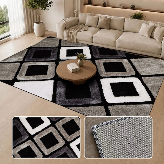 Homeone Wk143 Rectangular Rug with Fringes Black 50x80cm