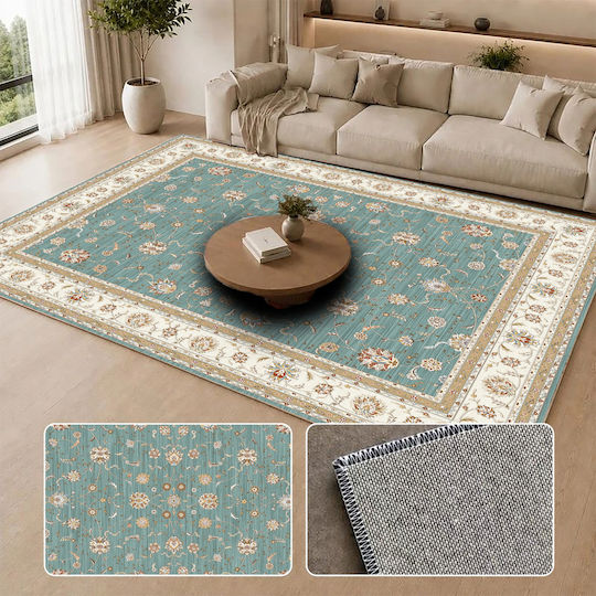 Homeone Flat Velvet Rectangular Rug with Fringes Petrol Blue 50x80cm