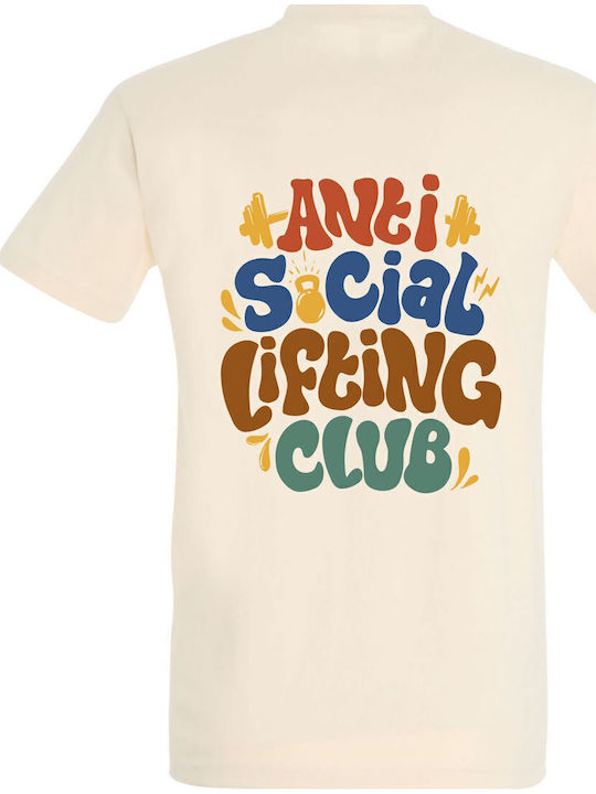 Tstudio T-shirt Unisex " Anti Social Lifting Club Gym Lover " Back Print Cream Tstudio T-shirt Unisex " Anti Social Lifting Club Gym Lover " Back Print Cream