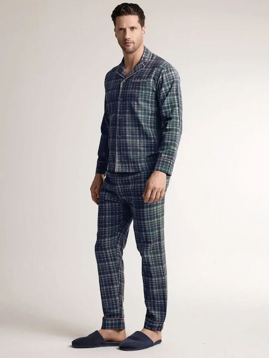 Infioreuomo Зимна Карирана Мъжка Пижама Тъмносиня