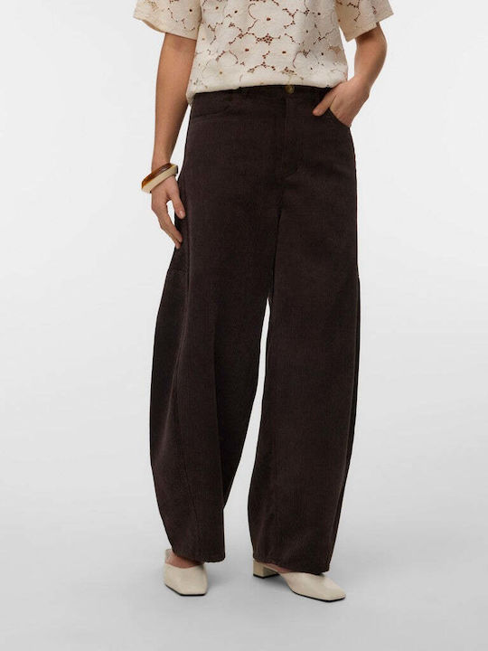 Vero Moda Women's High-Rise Fabric Trousers in a Wide Leg Chocolate Torte