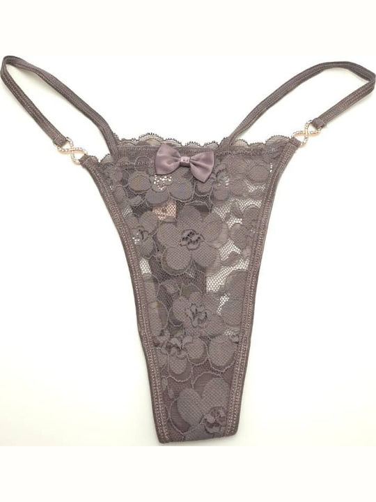 Topaki Damen-String mit Spitze Lila Grau