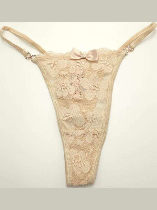 Topaki Damen-String mit Spitze Beige