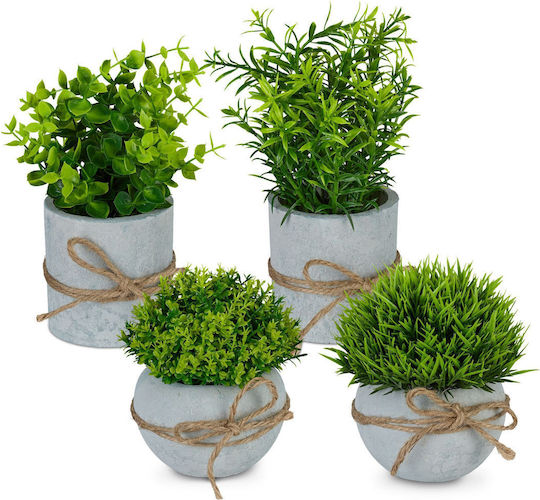 Set aus 4 künstlichen Pflanzen Relaxdays Grün-Grau 12 × 10 cm 18 × 7,5 cm