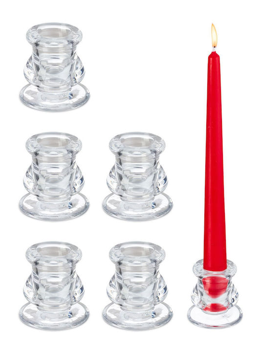 Relaxdays Set de Sfeșnice din Sticlă Transparentă 20x5 cm 6 Bucăți
