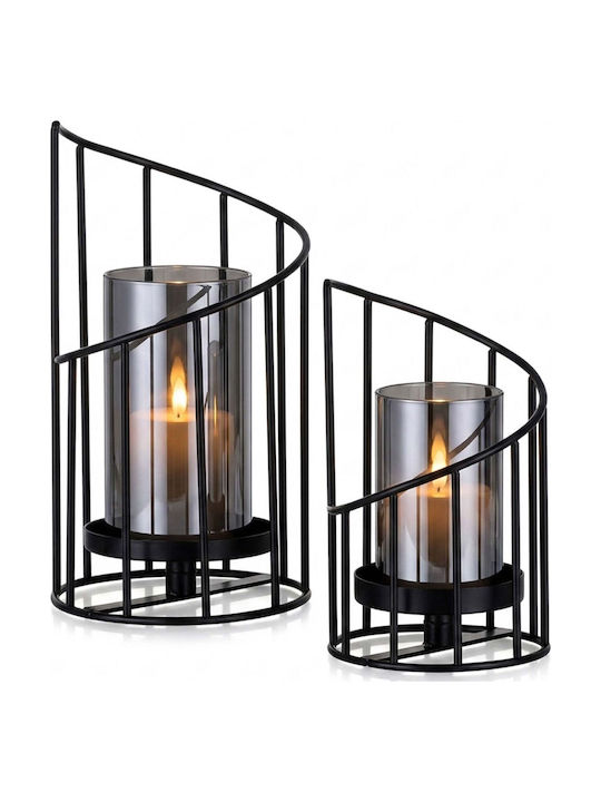 Relaxdays Set de Sfeșnice Metalice Negre 11 cm, 2 Buc.
