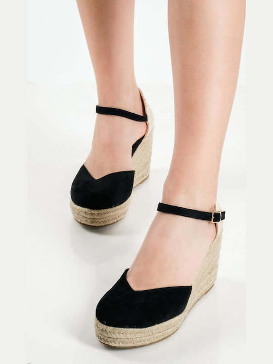 Suede Damenplattformen im Espadrilles-Stil Schwarz Beige Stroh
