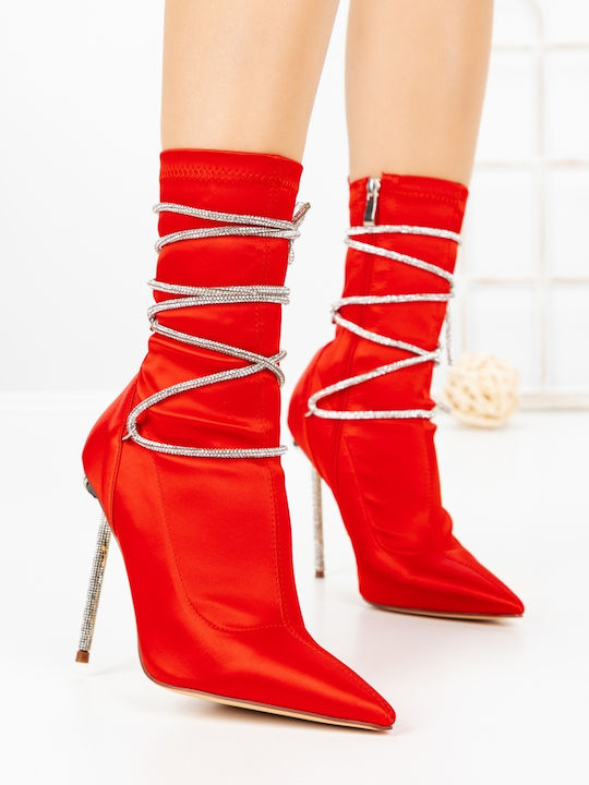 Damen-Stiefeletten mit hohem Absatz und Pelz Rot