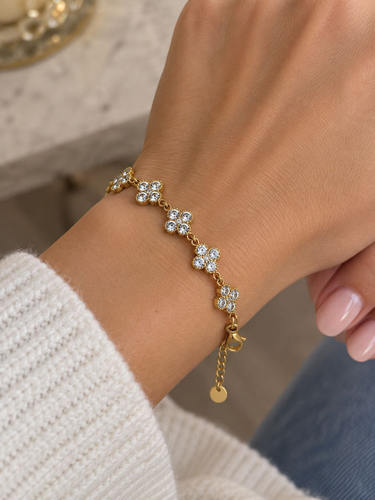 Women's Bracelet with Flower Design in Gold-Plated Steel
