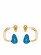 Gold Stainless Steel Earrings 316L Petrol Blue Enamel 2.5cm E5012