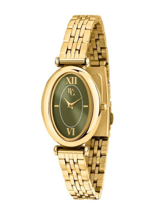 Ovale Damenuhr 23 mm mit Batterieantrieb und goldenem Metallarmband
