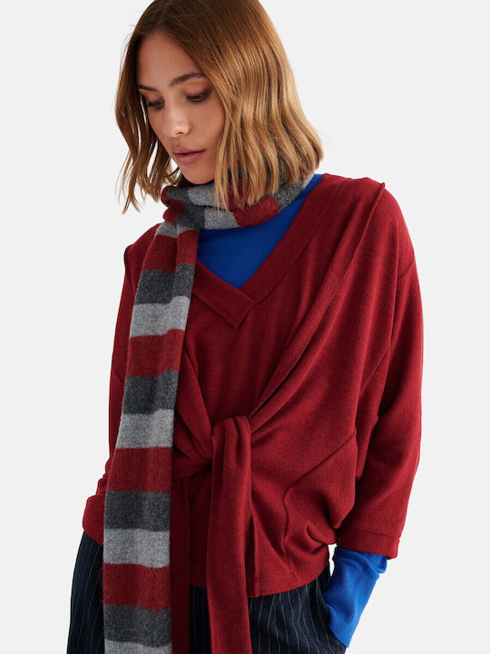 attrattivo Women's Long-Sleeve Blouse with V-Neck Red