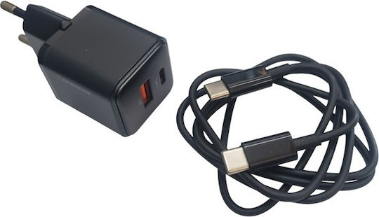Takemore Ladegerät mit USB-A-Anschluss und USB-C-Anschluss und USB-C-auf-USB-C-Kabel 60 W Schwarz (TM-35CC)