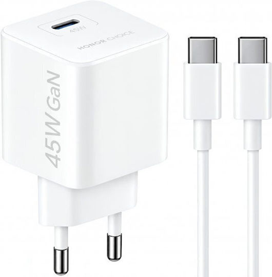 Honor Încărcător cu Port USB-C și Cablu USB-C - USB-C 45W Power Delivery Alb (CP045E)