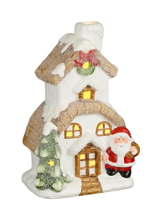 Edelman House Santa Christmas Illuminated Decorative House White Battery Operated 24x17x11.5cm