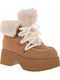 Leather Women's Ankle Boots with Fur in Tabac Brown