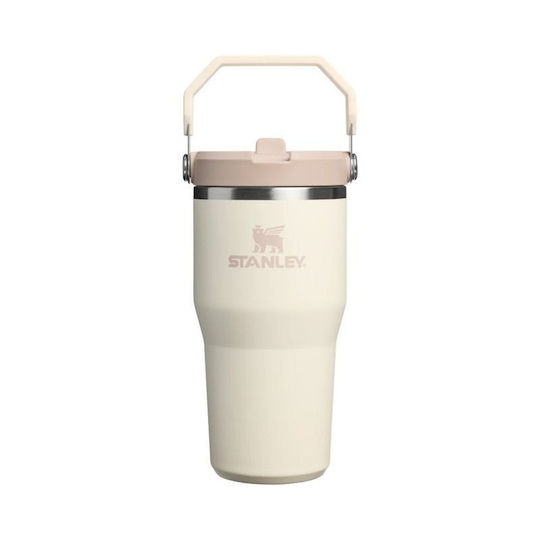 Stanley Iceflow Flip Handled Tumbler Thermos Bottle BPA Free 600ml Cream with Straw and Handle