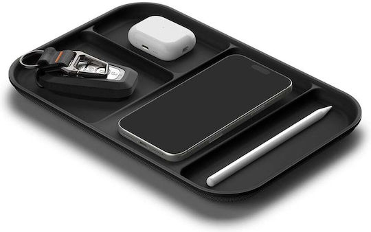 Spigen Ld403 Ahp10136 Organizer Tray with Four Compartments and Phone Holder, Non-Slip Polyurethane Base, Black