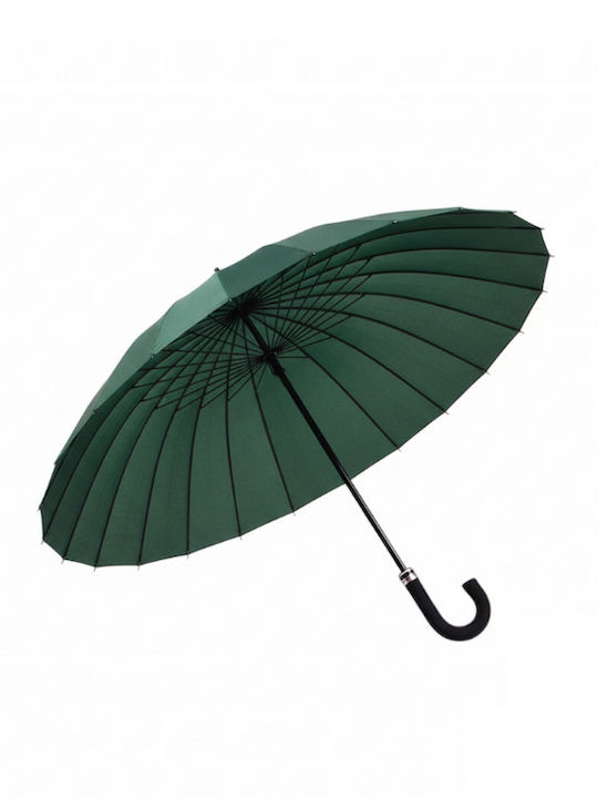 Automatic Rain Umbrella with Walking Stick Green