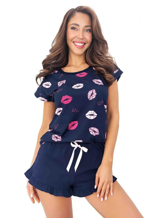 Donna Summer Women's Blue Pyjama Set Kiss Short