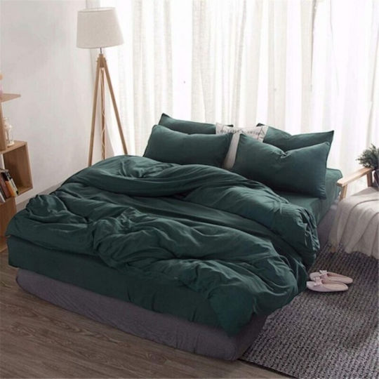 To megalo pazari Set Cearceafuri de Pat King Size cu Elastic 220x240 cm Verde Închis (4 buc)