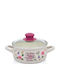 Flacher Edelstahltopf 1,5 l / 16 cm Cremefarben mit Blumenmustern