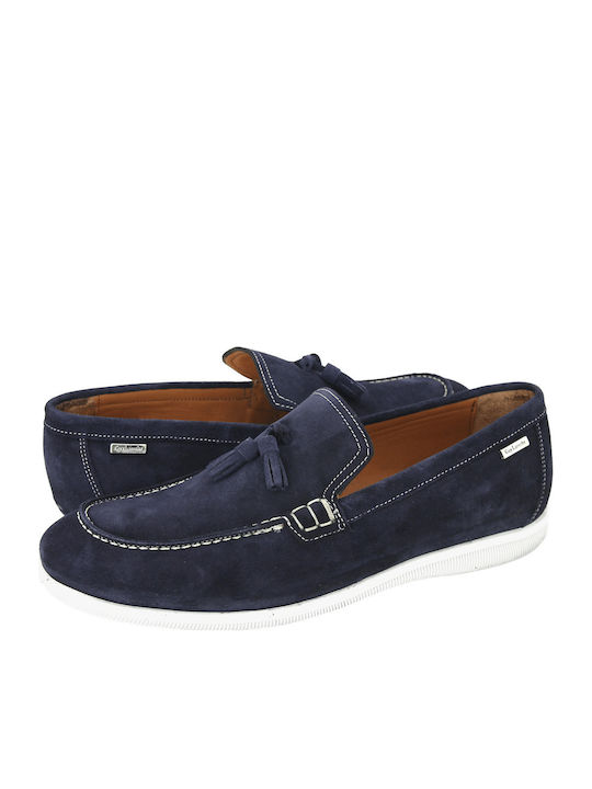 Loafers Mocasini Bărbați Din Catifea În Culoare Albastră