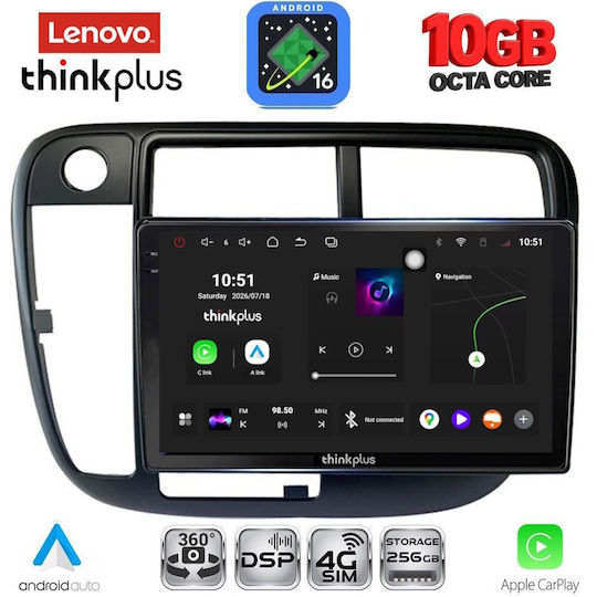 Lenovo Auto-Audiosystem für BMW X2 / X6 und Honda Civic 1995–2001 mit Klima (Bluetooth/USB/WiFi/GPS/Apple CarPlay/Android Auto), mit 9-Zoll-Touchscreen