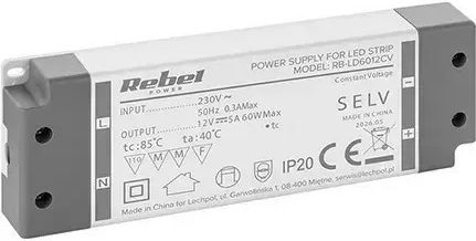 Rebel Sursă de Alimentare LED IP20 cu Putere de 60 W și Tensiune de Ieșire de 12 V