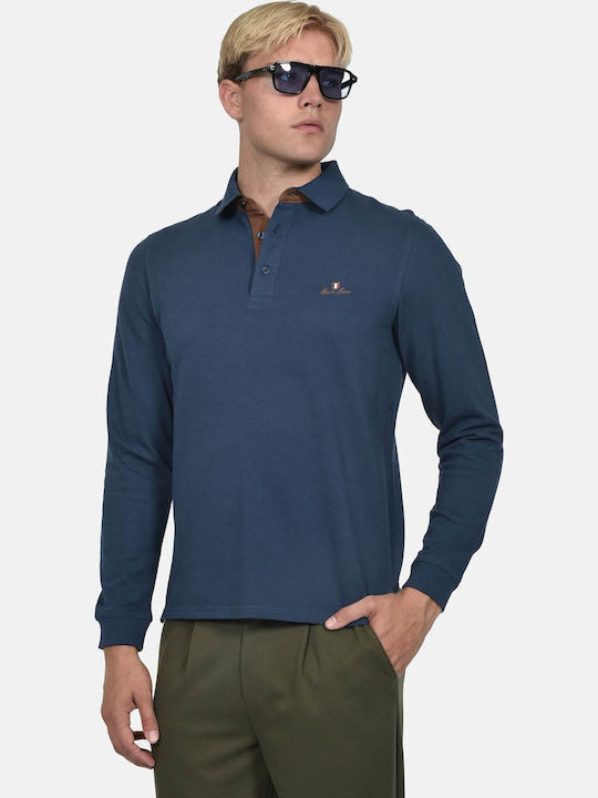 Berto Lucci Long-Sleeve Polo Shirt Navy