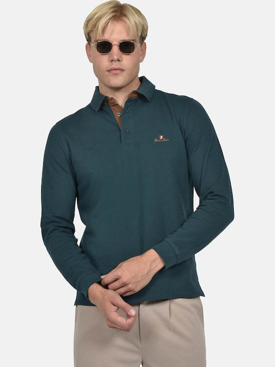 Berto Lucci Long-Sleeve Petrol Blue Polo Shirt