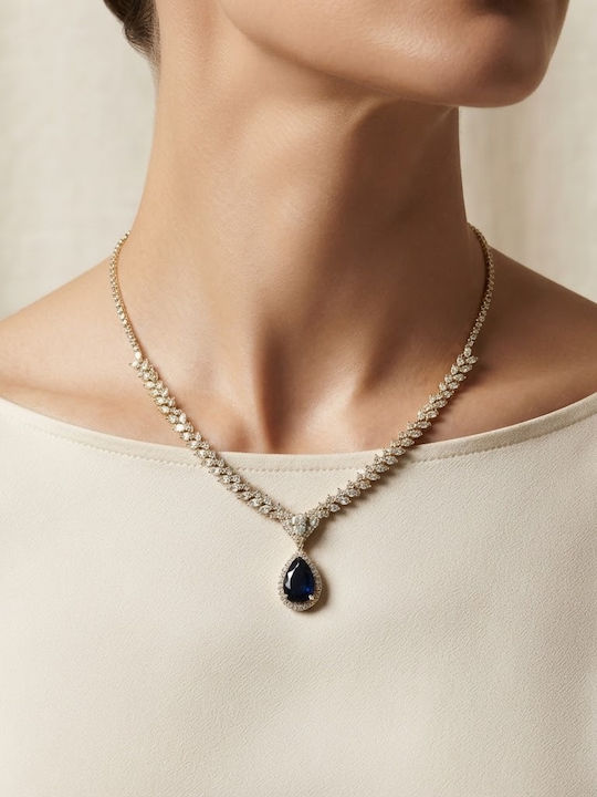Prime Steel Halskette aus vergoldetem Stahl mit blauen Zirkonia