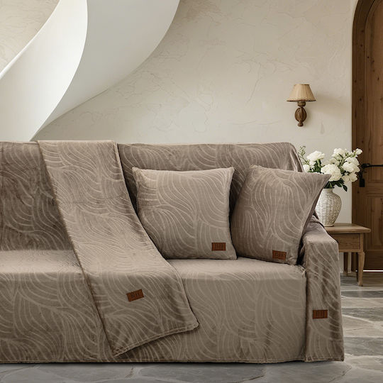 Beauty Home 8672 Jacquard Mocha Throws Set 2 pcs