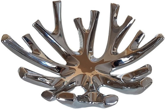 Karvounis Platou Decorativ Rotund din Ceramică Argintie 31x31x10 cm