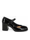 Black Pumps with Strap & Chunky Mid Heel