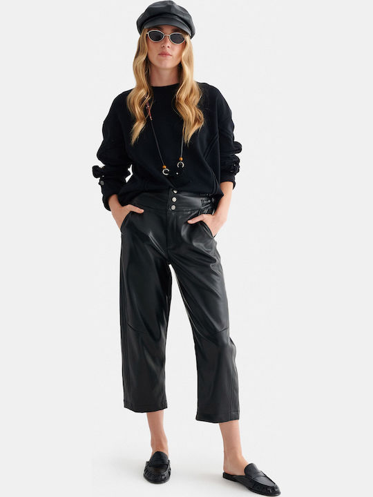 attrattivo Pantaloni Capri din Piele pentru Femei Negri